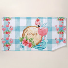 Tropische Flamingo Aangepaste Naam Zomer Strandlak Strandlaken