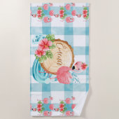 Tropische Flamingo Aangepaste Naam Zomer Strandlak Strandlaken (Voorkant)