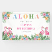 Tropische Flamingo Aloha Meisje 1e Verjaardag Welk Spandoek (Horizontaal)