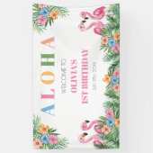 Tropische Flamingo Aloha Meisje 1e Verjaardag Welk Spandoek (Verticaal)