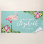 Tropische Flamingo Aqua Girls Weekend Eigen naam Strandlaken (Voorkant)
