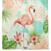 Tropische Flamingo Aquarel & Geometrisch Patroon Douchegordijn (Voorkant)