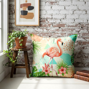 Tropische Flamingo Aquarel & Geometrisch Patroon Kussen
