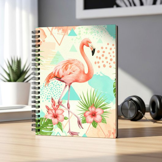 Tropische Flamingo Aquarel & Geometrisch Patroon Notitieboek