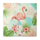 Tropische Flamingo Aquarel & Geometrisch Patroon Tegeltje (Voorkant)