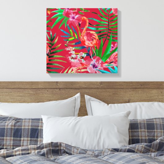 Tropische flamingo art. canvas afdruk (Insitu (Slaapkamer))