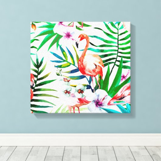 Tropische flamingo art. canvas afdruk (Insitu (Houten vloer))
