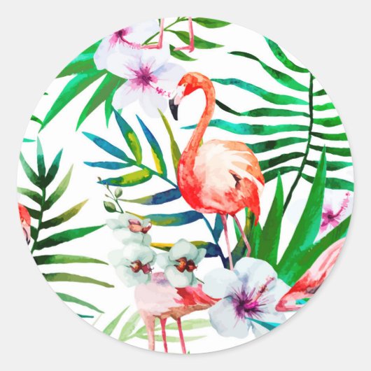 Tropische flamingo art. ronde sticker (Voorkant)