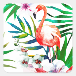 Tropische flamingo art. vierkante sticker