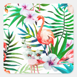 Tropische flamingo art. vierkante sticker