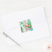 Tropische flamingo art. vierkante sticker (Envelop)