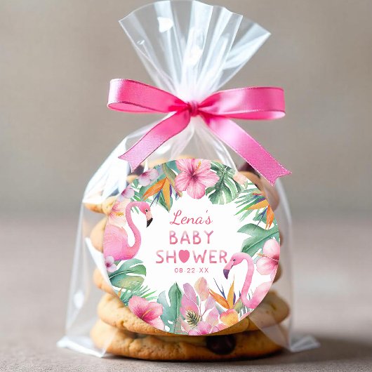 Tropische Flamingo Baby Borrel Sticker