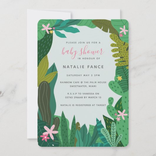 TROPISCHE FLAMINGO BABY SHOWER UITNODIGING (Achterkant)