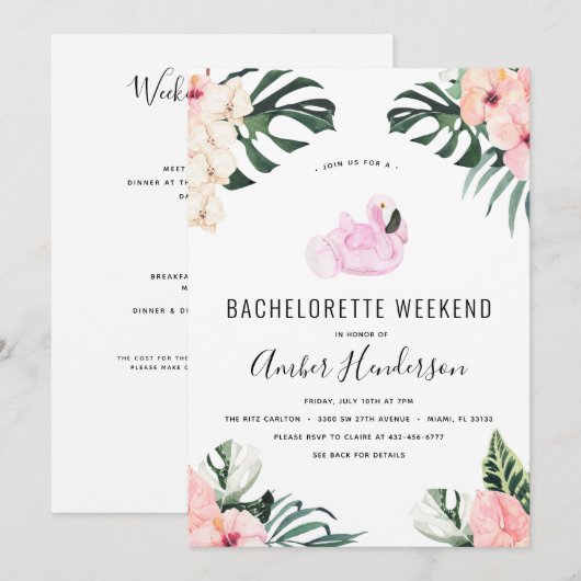 Tropische Flamingo Bachelorette Routebeschrijving Kaart (Voorkant / Achterkant)