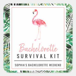 Tropische Flamingo Bachelorette Survival Kit Vierkante Sticker