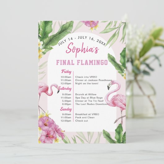 Tropische Flamingo Bachelorette Uitnodiging voor r (Staand voorkant)