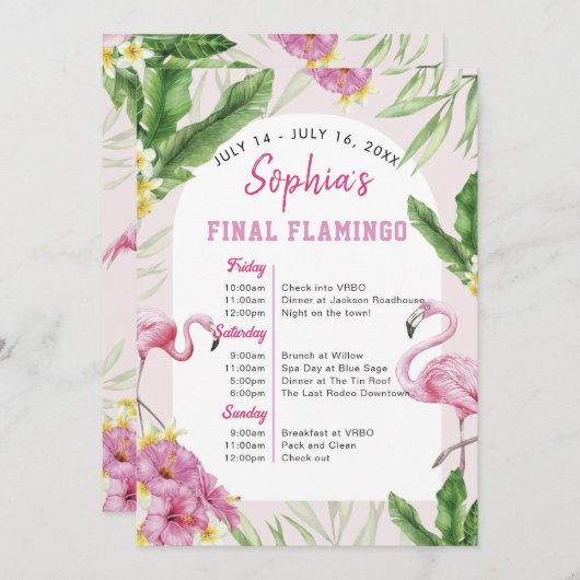 Tropische Flamingo Bachelorette Uitnodiging voor r (Voorkant / Achterkant)