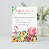Tropische Flamingo Beach Destination Wedding RSVP (Staand voorkant)