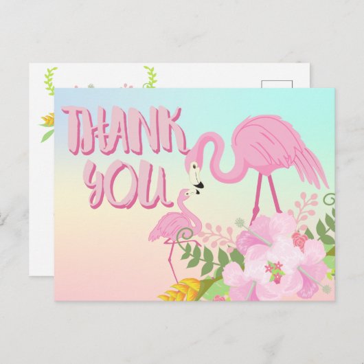 Tropische flamingo bedankt briefkaart (Voorkant / Achterkant)