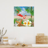 Tropische Flamingo Birds bij het strand Poster (Keuken)