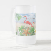 Tropische Flamingo Birds op het strand Matglas Bierpul (Voorkant links)