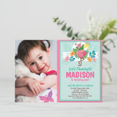 Tropische Flamingo Birthday Fotouitnodiging Kaart (Staand voorkant)