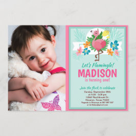 Tropische Flamingo Birthday Fotouitnodiging Kaart