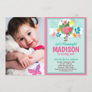 Tropische Flamingo Birthday Fotouitnodiging Kaart