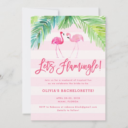 Tropische Flamingo Birthday of Bachelorette Invite Kaart (Voorkant)