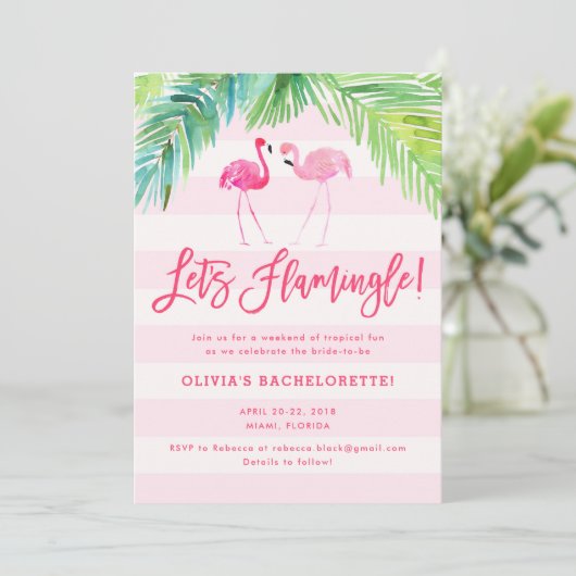 Tropische Flamingo Birthday of Bachelorette Invite Kaart (Staand voorkant)