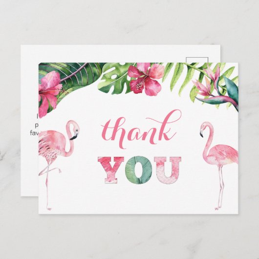 Tropische Flamingo Birthday PartyDank u Briefkaart (Voorkant / Achterkant)