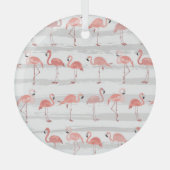 Tropische Flamingo Blauwe Strepen Patroon Glas Ornament (Voorkant)
