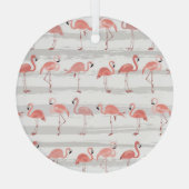 Tropische Flamingo Blauwe Strepen Patroon Glas Ornament (Achterkant)