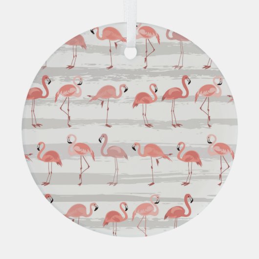Tropische Flamingo Blauwe Strepen Patroon Glas Ornament (Achterkant)