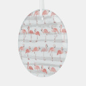 Tropische Flamingo Blauwe Strepen Patroon Glas Ornament (Voorkant links)