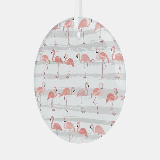 Tropische Flamingo Blauwe Strepen Patroon Glas Ornament (Voorkant links)