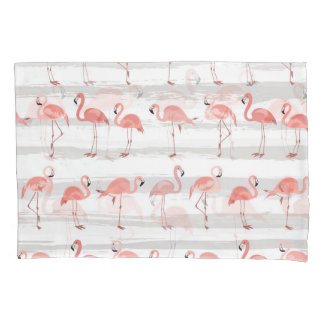 Tropische Flamingo Blauwe Strepen Patroon Kussensloop