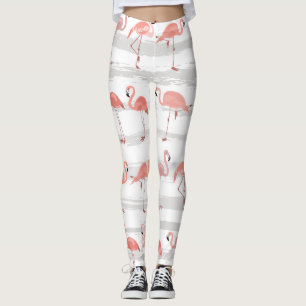 Tropische Flamingo Blauwe Strepen Patroon Leggings