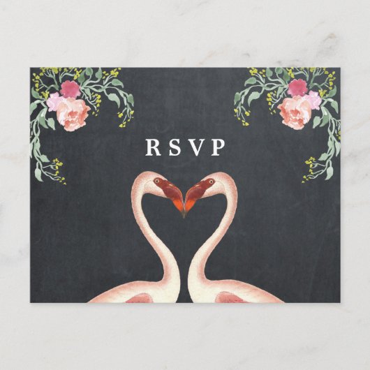 tropische flamingo bloem bruiloft feest rsvp uitnodiging briefkaart (Voorkant)