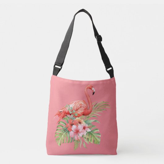 Tropische Flamingo Bloem Roze Crossbody Tas (Voorkant)