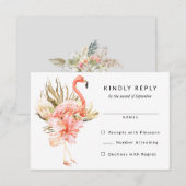 Tropische Flamingo Bloemen Bruiloft RSVP Antwoord (Voorkant / Achterkant)