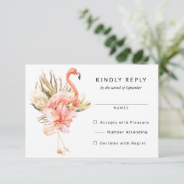 Tropische Flamingo Bloemen Bruiloft RSVP Antwoord