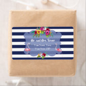 Tropische Flamingo Bloemen Luau Marine Strepen Tro Etiket (Insitu)