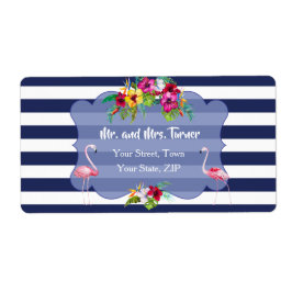 Tropische Flamingo Bloemen Luau Marine Strepen Tro Etiket