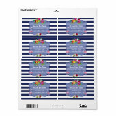 Tropische Flamingo Bloemen Luau Marine Strepen Tro Etiket (Full Sheet)