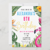 Tropische Flamingo Bloemen Meisje Luau Kids Verjaa Kaart (Voorkant)