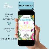 Tropische Flamingo Bloemen Meisje Luau Kids Verjaa Kaart