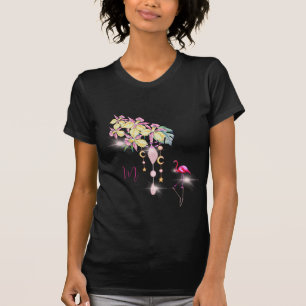 Tropische Flamingo Bloemen  Roze Monogram T-shirt