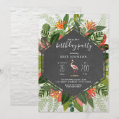 Tropische Flamingo Bloemen Verjaardagsfeest Kaart (Voorkant / Achterkant)