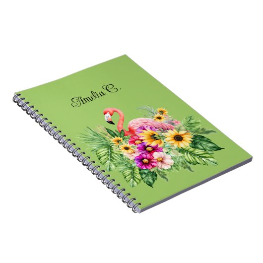Tropische flamingo bloemen & vrolijke zonnebloemen notitieboek (Rechterzijde)